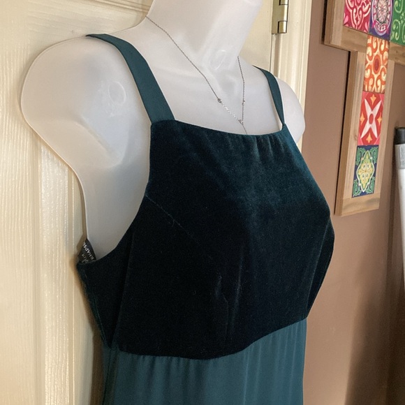 EUC Vintage Rhapsody Emerald Green Velvet Chiffon Square Neck Maxi Dress - Picture 5 of 9